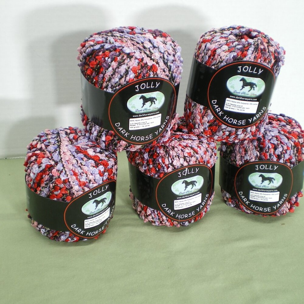 Jolly Dark Horse Yarns, Shades of Purple, Red, and Black with Gold Metallic (5)